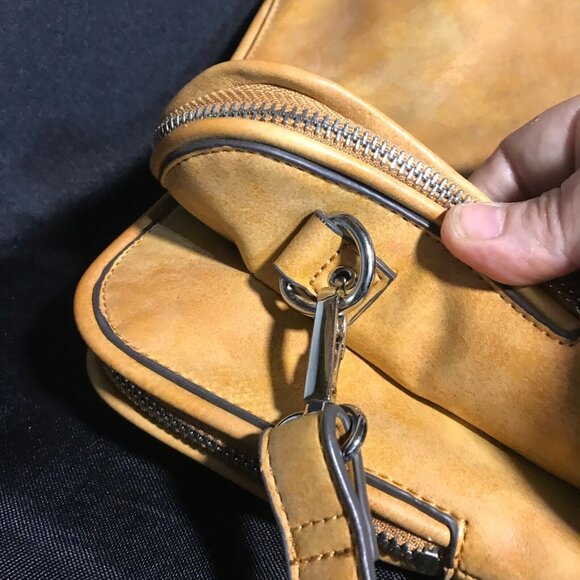 PinkStix Faux Leather Tan Crossbody Bag Purse Chettah Print Lining - Picture 7 of 13